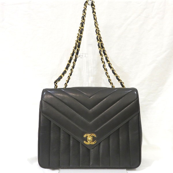 【美品】CHANEL シャネル ラムスキン Vステッチ チェーンショルダーバッグ