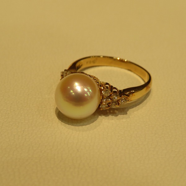 18金 真珠 指輪 パール ピンクサファイア ダイヤモンド リング ホワイトゴールドk18 18k ピンキーリング 本真珠 ダイヤ レディース