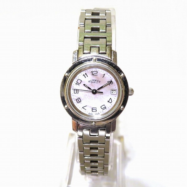 エルメス クリッパー CL4・210 クォーツ ピンクシェル文字盤 時計 腕時計 レディース