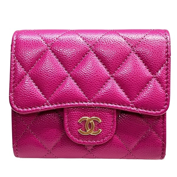 シャネル マトラッセ キャビアスキン クラシックスモールフラップ 3つ折り財布 美品