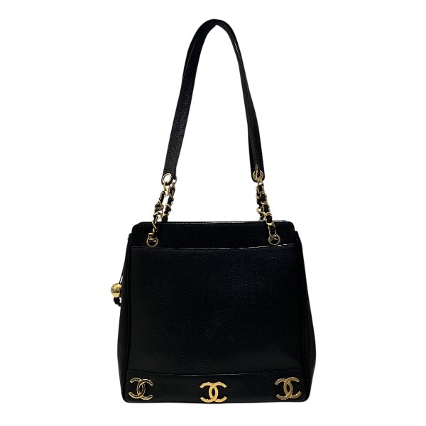 シャネル キャビアスキン トリプルココ ココボール チェーン バッグ トートバッグ