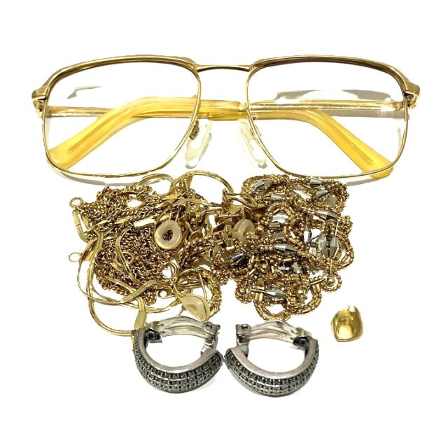 K18ネックレス、K10メガネフレーム、金歯、コンビネックレス、コンビイヤリング、 シルバーイヤリング